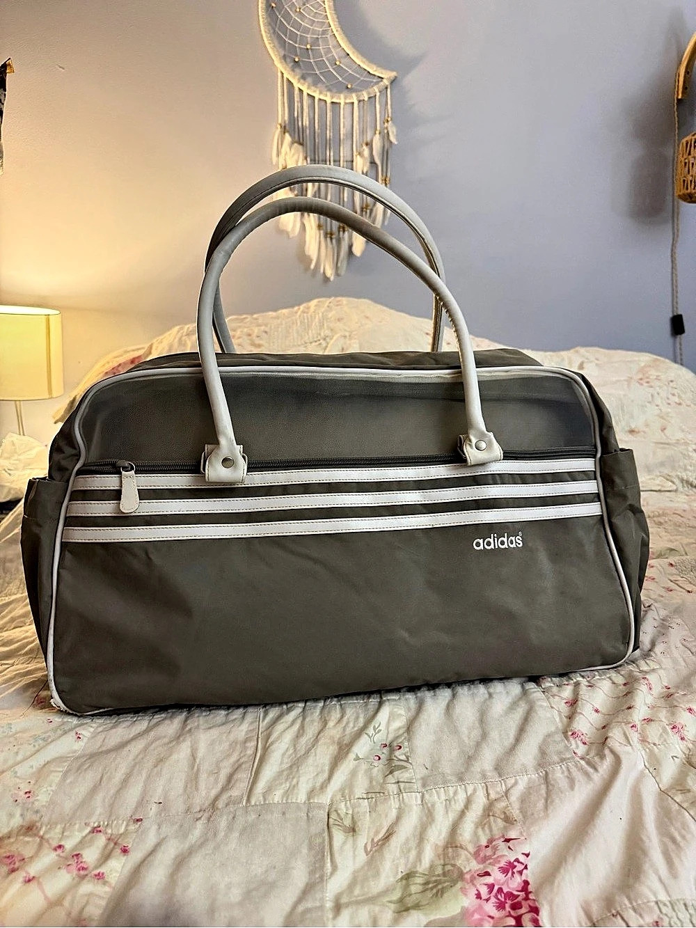 Vintage Adidas Travel Bag in Gray & Taupe